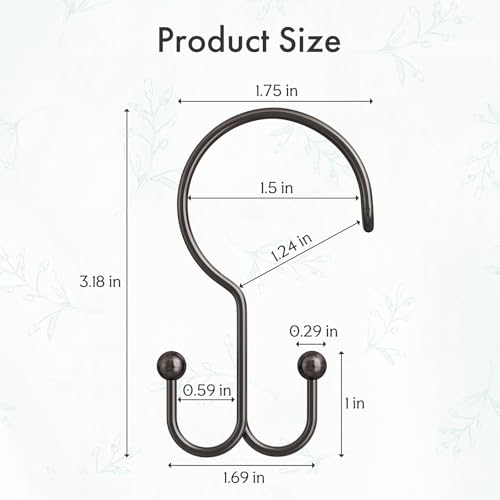 Bathway Bronze Shower Curtain Hooks Ring, 12 Pcs Double Sided Shower Hooks, Rust Proof Metal Shower Hooks for Bathroom, Anti-Drop Shower Rings for Shower Curtain & Liners - color: Bronze, style: Double-layer Shower Hooks