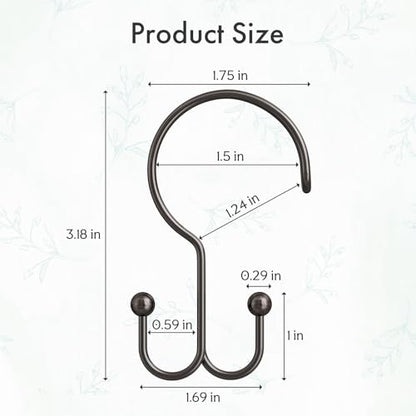 Bathway Bronze Shower Curtain Hooks Ring, 12 Pcs Double Sided Shower Hooks, Rust Proof Metal Shower Hooks for Bathroom, Anti-Drop Shower Rings for Shower Curtain & Liners - color: Bronze, style: Double-layer Shower Hooks