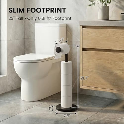 Cesun Free Standing Toilet Paper Holder Stand with Weighted Base, Black | SUS304 Rustproof Steel | Thick Non-Slip Base | Swivel Pivot Design | Slim Footprint | Holds 5 Rolls - color: Black