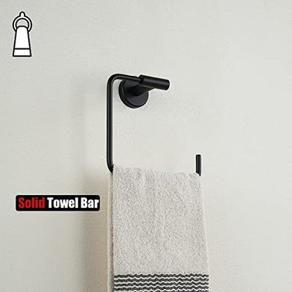 JQK Black Towel Ring, Stainless Steel Square Ring Towel Holder for Bathroom, 6 Inch Matte Black Wall Mount, TR140-PB - color: Black