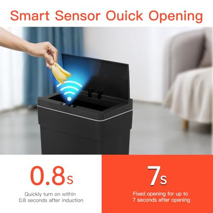 BestOffice 13 Gallon Kitchen Trash Can, Touchless Automatic Lid, Black | Plastic, Hands-free disposal, Odor Control, ,Wipe-clean surface,50Liter for Kitchen, Office, Indoor Use - color: New Black