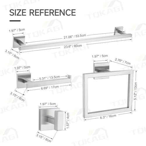 TQKAG Brushed Nickel Bathroom Hardware Accessories Set 10 Pieces, 23.6" SUS304 Stainless Steel Towel Bar Set Wall Mounted Includes Single Towel Bar, Towel Ring, Toilet Paper Holder, Double Towel Hooks - color: Brushed Nickel, size: 10-Pieces Set