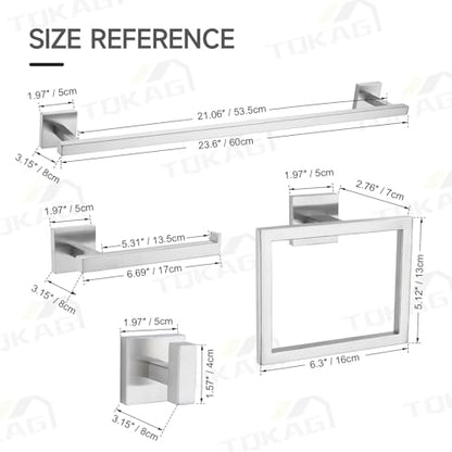 TQKAG Brushed Nickel Bathroom Hardware Accessories Set 10 Pieces, 23.6" SUS304 Stainless Steel Towel Bar Set Wall Mounted Includes Single Towel Bar, Towel Ring, Toilet Paper Holder, Double Towel Hooks - color: Brushed Nickel, size: 10-Pieces Set