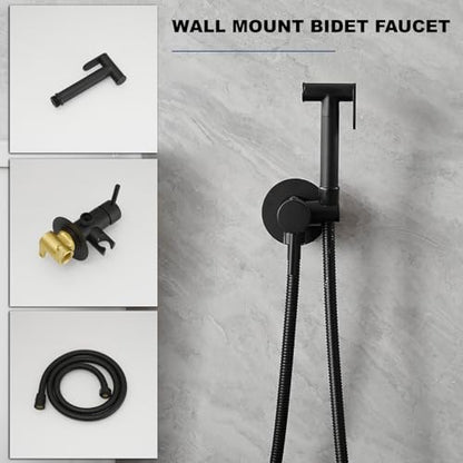 Wall Mounted Bidet Sprayer Set,Warm Bidet Sprayer for Toilet | Hot and Cold Brass Valve,Handheld Bidet Attachment Set,Adjustable Water Pressure,for Bathing Pets and Feminine Hygiene,Black - size: Round- Black