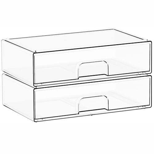 2 Pack Acrylic Drawer Organizer,12.2''W Clear Stackable Storage Drawers,Acrylic Boxes for Storage Makeup Palettes,Cosmetics,Pull Out Bathroom Storage Bins for Hair Products,Medicine Cabinet Organizer - style: 2 PACK 12.2'' Width