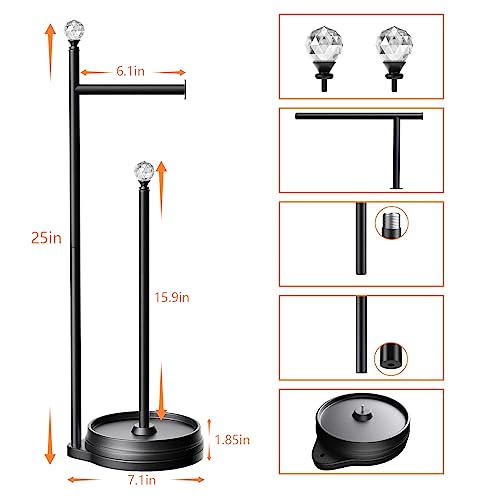 KASUNTO Toilet Paper Holder for Bathroom, Heavy Weighted Metal Free Standing Toilet Paper Holder Stand with Crystal Ball, Toilet Paper Roll Stand for Bathroom Accessories (Matte Black) - color: B- Matte Black