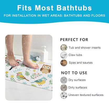 Baby Bath Mat for Tub Non Slip Kids, BPA Free Extra Long Bathtub Mat 40x16 with Drain Holes and 200 Suction Cups, Non Toxic Machine Washable Toddler Bath Mat, Eco-Friendly Certified - color: Bird