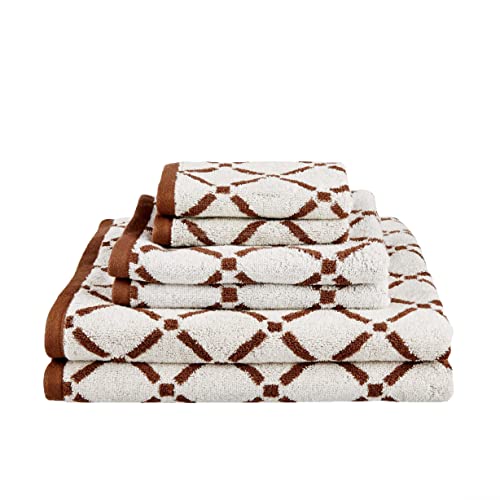 Superior Luxurious Diamonds Cotton Absorbent 6 - Piece Towel Set, (2 face+2 Hand+2 Bath) Quick Dry, Perfect for Bathroom, Kitchen, or Beach, Diamond and Solid, Chocolate/Cream - color: Chocolate/Cream, size: 6 PC SET