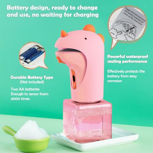 Seawah Automatic Foam Soap Dispenser - IPX6 Waterproof Cute Dinosaur Foaming Smart Hand Soap Dispenser for Bathroom（Pink） - color: Pink