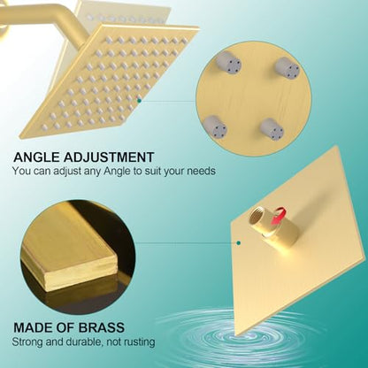 HOMEDEC 15.7x31.5" Rainfall and 6" Dual Shower Heads with Handheld Spray Combo, Full Body Shower System with 6pcs Body Jets, Brushed Gold - color: Brushed Gold, style: 4-Way + 1x 6" Top