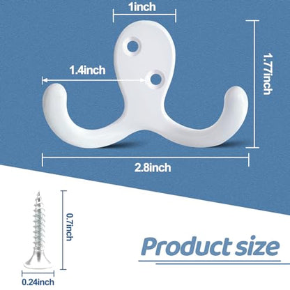 CBWLWJ 10 Pack Coat Hooks Wall Hooks for Hanging, Heavy Duty Double Prong Metal Hook Wall Mounted for Living Room, Bathroom, Kitchen, Bedroom for Coat, Bag, Scarf, Towel, Hat, Key, Cup (White) - color: White-10pack
