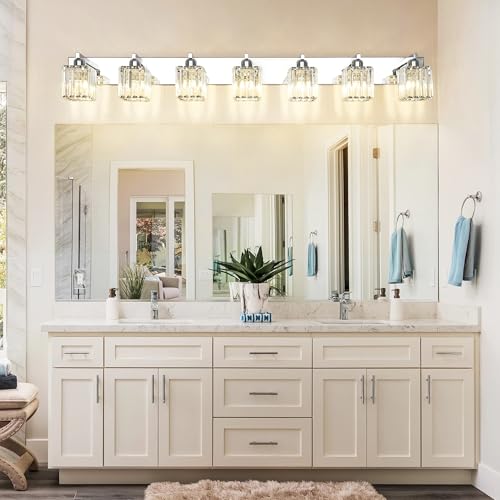 Aipsun Bathroom Vanity Light Fixtures Chrome Vanity Light for Bathroom Crystal Vanity Lighting Fixtures 7 Light (Exclude Bulb) - color: Chrome, size: 58 inch