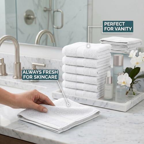 Sofea 100% Cotton Washcloths Set of 12, (12 x 12 Inch) 520 GSM Wash Cloths, Extra Soft Absorbent Quick Dry Face Towels - color: White