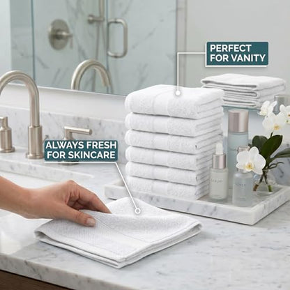 Sofea 100% Cotton Washcloths Set of 12, (12 x 12 Inch) 520 GSM Wash Cloths, Extra Soft Absorbent Quick Dry Face Towels - color: White
