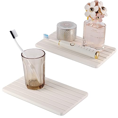 NiuYichee 2 PCS Water Absorbent diatomite Coasters, 9.5" x 5.5" Water Absorbing Stone Tray for Sink, Stone Drying mat for Kitchen Counter, Stone soap Tray Used for Hand Soaps & toiletries & Plants - color: White, size: 9.5 x 5.5 inches