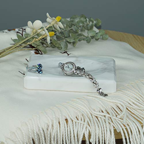 White Soap Dish Tray Marble Soap Holder Trinket Plate for Bathroom Sink Kitchen Countertop Bedroom Vanity Bathroom Accessory Rectangular