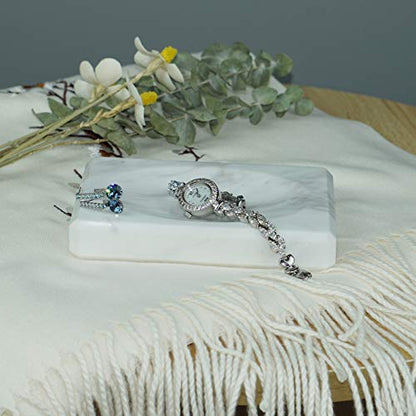 White Soap Dish Tray Marble Soap Holder Trinket Plate for Bathroom Sink Kitchen Countertop Bedroom Vanity Bathroom Accessory Rectangular