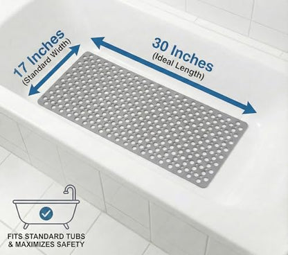 Nonslip Bath Tub Shower Mat with Suction Cups, Extra Soft TPE Bath Mat for Kids, Bathtub Bathroom Mats, Machine Washable, Smooth/Non-Textured Tubs Only, 30L x 17W Inch (Light Gray) - color: Light Gray, size: 30" x 17" (Rectangular)