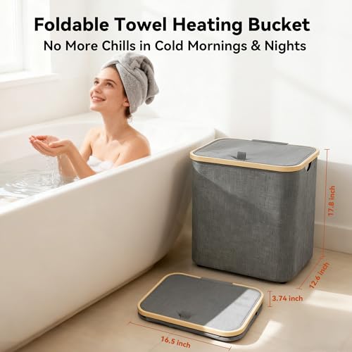 2-in-1 35L Towel Warmer & 46L Laundry Basket, Foldable Towel Warmers for Bathroom, Extra Large Blanket Warmers, Auto Shut Off, Fits 3 Oversized 40"X70" Towels, Ideal