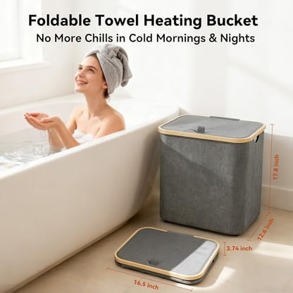 2-in-1 35L Towel Warmer & 46L Laundry Basket, Foldable Towel Warmers for Bathroom, Extra Large Blanket Warmers, Auto Shut Off, Fits 3 Oversized 40"X70" Towels, Ideal