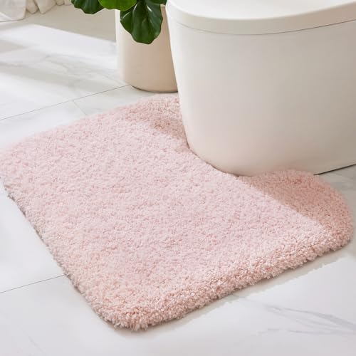 ILANGO Pink Toilet Rugs U Shaped 22" × 24" Non Slip & Super Absorbent Extra Thick Soft, Washable Bath Mats for Bathroom Floor, Microfiber Plush Shaggy Contour Bath Rugs for Toilet,Dry Quick - color: Pink, size: 1'10" x 2' (22''x24'' Toilet Rug)