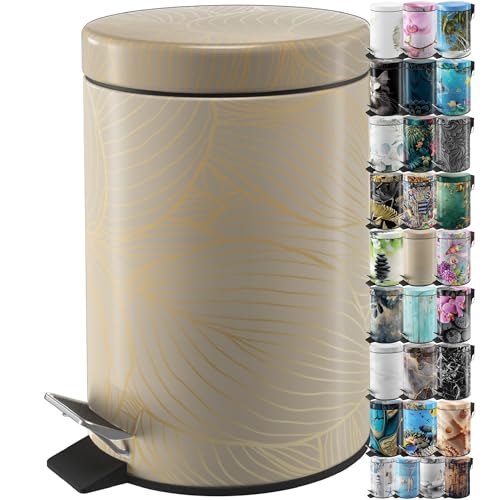 Sanilo Small Bathroom Trash Can with Lid [1.3 Gallon] - Lidded Tiny Trashcan for Garbage - Mini Metal Bin with Soft Closing Mechanism - Bath Room Accessoire Wastebin with Inner Bucket (Hosta) - color: Hosta