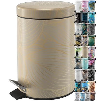 Sanilo Small Bathroom Trash Can with Lid [1.3 Gallon] - Lidded Tiny Trashcan for Garbage - Mini Metal Bin with Soft Closing Mechanism - Bath Room Accessoire Wastebin with Inner Bucket (Hosta) - color: Hosta