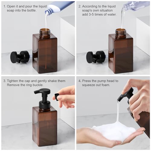 Kzeirm Amber Foaming Soap Dispenser, Refillable Foam Hand Soap Dispenser, Set of 2 Empty Foamer Pump Bottle, Brown Foaming Dispenser Bottles with Black Pump - color: Amber