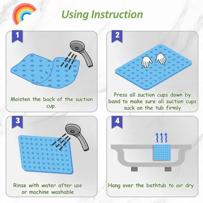 Pop It Bath Mat for Kids – Silicone Push Pop Sensory Toy, CPC Certified Non-Slip Rainbow Bathtub Mat with Suction Cups, Calming Stress Relief for Toddlers (27"x15") - color: 27x15"-rainbow