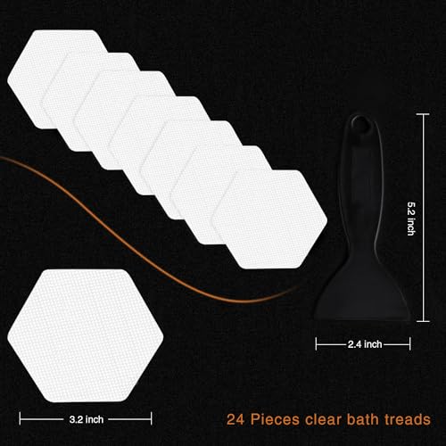 Secopad Bathtub Stickers Non-Slip, 12 PCS White Hexagon Safety Shower Treads Adhesive Appliques with Premium Scraper - color: White