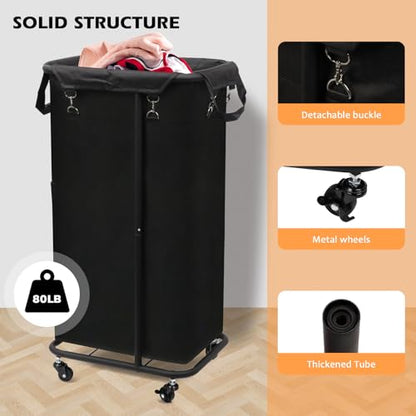 Longzhuo 180L Laundry Hamper with Wheels, Rolling Laundry Basket with Removable Bag and Metal Frame,Large Tall Laundry Hampe for Bedroom,Laundry Room,Hotel Laundry Organization(Black)