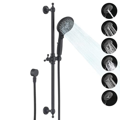 Handheld Shower Head with Slide Bar Combo, 6 Settings Handheld Shower with ON/OFF Pause Switch, Adjustable Height 27.5" Long Slide Bar, Wall Supply Elbow and 6.6ft Shower Hose, Matte Black - color: Matte Black