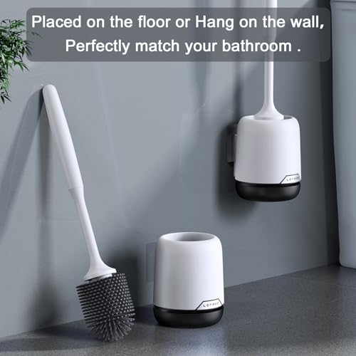 3 Pack Silicone Toilet Bowl Brush and Holder Set with Ventilated Holder, Floor Standing & Wall Mounted Toilet Scrubber - color: Black, size: 3 Pack
