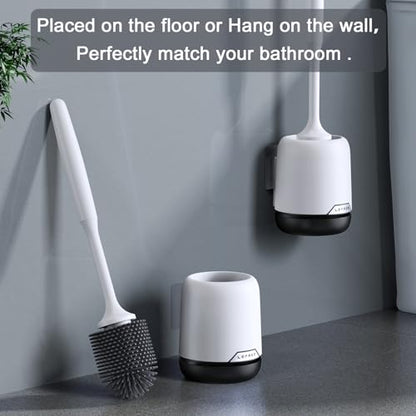 3 Pack Silicone Toilet Bowl Brush and Holder Set with Ventilated Holder, Floor Standing & Wall Mounted Toilet Scrubber - color: Black, size: 3 Pack