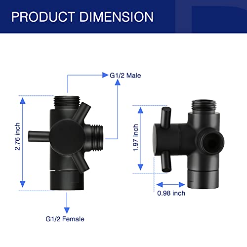 PDPBath Brass 3 Way Shower Arm Diverter Valve for Handheld Shower Head and Fixed Shower Head, G1/2 Universal Connection - Matte Black - color: Matte Black-1