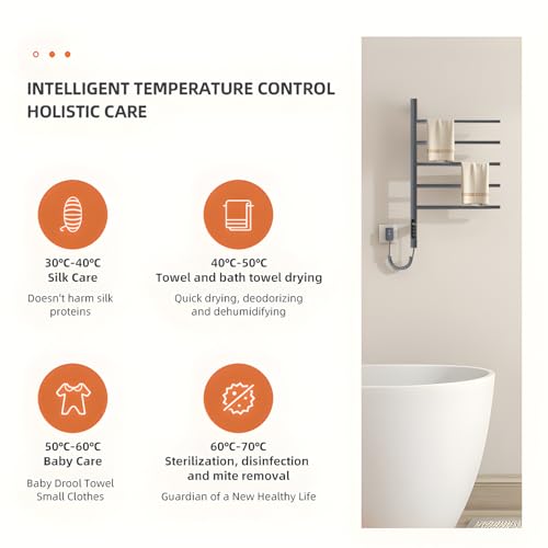 180°Rotation Electric Heated Towel Rack Wall Mounted Towel Warmer Racks 5 Bars Hardwired & Plug-in Hot Towel Rack with 1H-9H Timer for Home Bathroom Salons and Spas (Grey) - color: Grey, size: G63