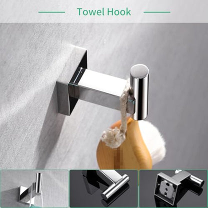 Miyili 4-Pieces Polished Stainless Steel Bathroom Hardware Set Wall Mounted - Includes Double Towel Bar, Hand Towel Rack, Toilet Paper Holder, Robe Hook, BS02C4 - color: Polished Steel