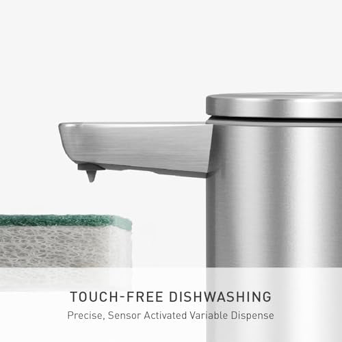 simplehuman Liquid Sensor Pump with Caddy, 9 oz Automatic Soap Dispenser for Kitchen and Bathroom, Touchless Motion Sensor, Variable Dispense, Rechargeable, High-Grade Brushed Stainless Steel - color: Brushed, style: 9 Oz. w/ Caddy