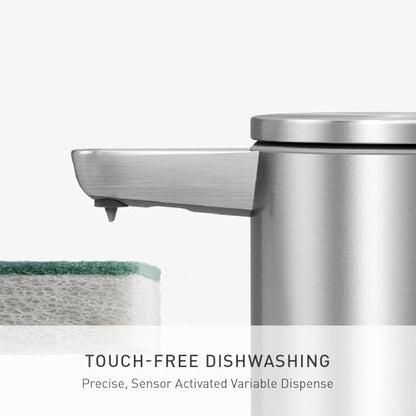 simplehuman Liquid Sensor Pump with Caddy, 9 oz Automatic Soap Dispenser for Kitchen and Bathroom, Touchless Motion Sensor, Variable Dispense, Rechargeable, High-Grade Brushed Stainless Steel - color: Brushed, style: 9 Oz. w/ Caddy