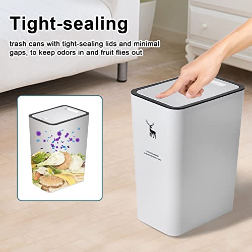 XPIY Trash Can with Lid, 2 Pack 4 Gallons/15 Liters Garbage Can | Small plastic waste basket with press top, dog proof design for bathroom|kitchen|bedroom|office use. (White) - color: WhiteWhite