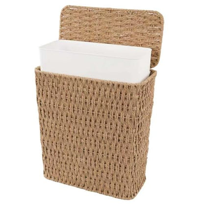 Coeusy 3 Gallon Paper Rope Bathroom Trash Can,Small Wicker Trash Cans with Lid and Liner,Woven Rattan Narrow Waste Basket for Bedroom,Office,Natural - color: Natural