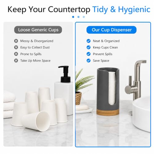 Ceramic Bathroom Cup Holder, 3-5 oz Cup Dispenser, Grey | Disposable Paper & Plastic Bathroom Cups Holder - Mouthwash Cups Dispenser for Bathroom, Guest Toiletries, Countertop, Coffee - color: Grey
