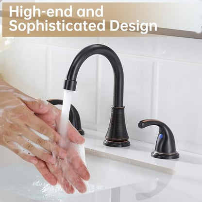 Bathroom Sink Faucet FRANSITON Centerset 8 Inch 2 Handle Bathroom Sink Faucet Lead-Free with Pop-up Drain Stopper and Supply Hoses (Oil Rubbed Bronze, 8 Inch) - color: Oil Rubbed Bronze