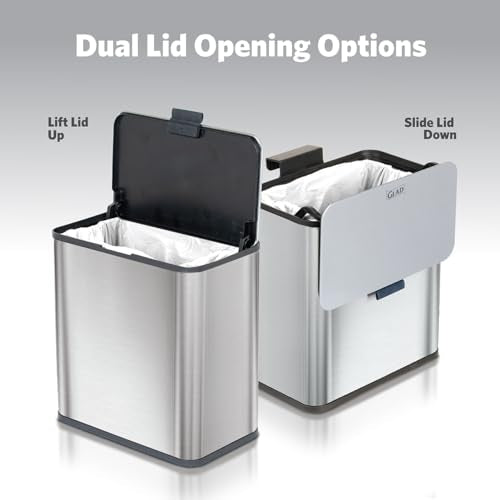 Glad Roomate Under Counter Trash Can - Space Saving Stainless Steel Waste Bin with Dual Lid and Clorox Protection - Small Trash Can for Kitchen Cabinet, Under Sink, or Bathroom, 1.5 Gallon (6L) - color: 6 Liter All Stainless