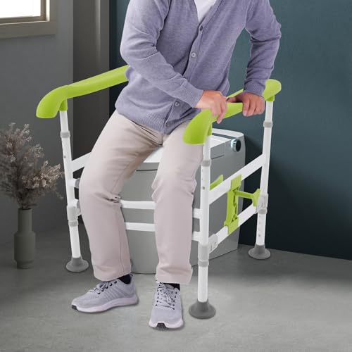 Toilet Safety Rails with Adjustable Height and Width, Stand Alone Toilet | Padded Handles, Bathroom Grab Bar for Elderly Seniors Handicap and Disabled, Freestanding Toilet Arms