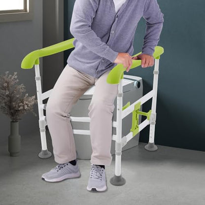 Toilet Safety Rails with Adjustable Height and Width, Stand Alone Toilet | Padded Handles, Bathroom Grab Bar for Elderly Seniors Handicap and Disabled, Freestanding Toilet Arms