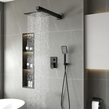 Shower Head Matte Black, Shower Faucet Set Bathroom Shower System with 8 inch Square Rain Shower Head Wall Mounted with 3-Setting Handheld Spray, Rainfall Shower Combo Set - color: Matte Black, style: 8 Inch With 3-Setting