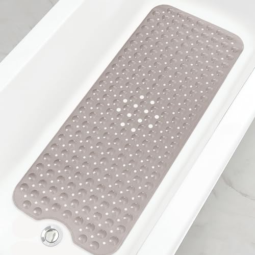 Bathtub and Shower Mats, Extra Long Non-Slip Bath Tub Mat 39 x 16 Inch, Machine Washable Bathmat with Suction Cups & Drain Holes for Bathroom Floor, Tan - color: Tan