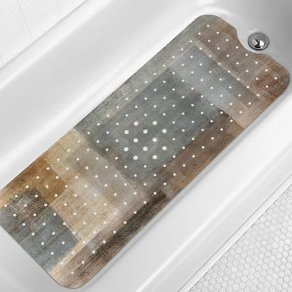 LNOND Brown Grey Bathtub Mat Non Slip, 40 X 16 Inch Tub Mat for Bathroom, Abstract Art Bath Tub Shower Mat with Drain Holes and Suction Cups - color: Brown Grey Abstract