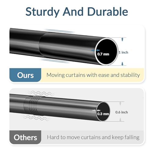 AmazerBath 72 x 72 Inches Plastic Heavy Duty Clear Shower Curtain with 3 Big Stones and 12 Grommets and AmazerBath Black 31-75 Inches Heavy Duty Shower Curtain Rod No Drill Easy Segmented Installation